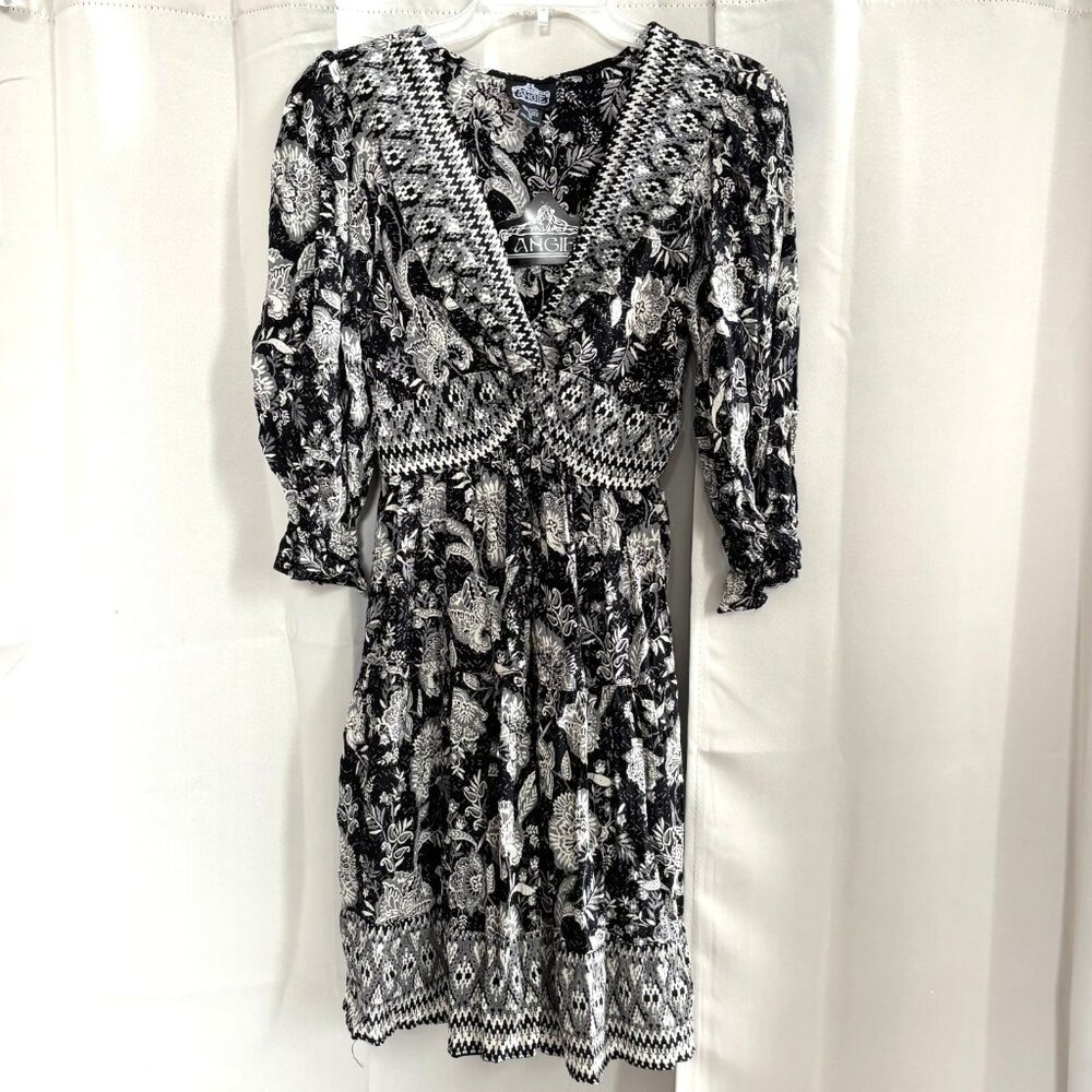 Angie Women Dress Small Black Babydoll Balloon Sleeve Tiered Western Boho 18437x
